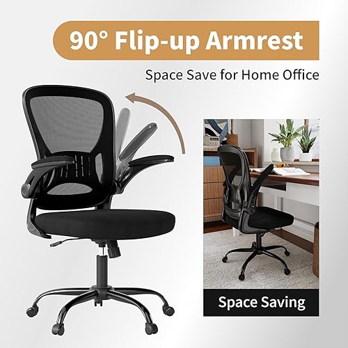 Miniatura 4 de Youhauchair Silla de oficina de malla, sillas ergonómicas de escritorio de oficina en casa con brazos abatibles y soporte lumbar, altura ajustable