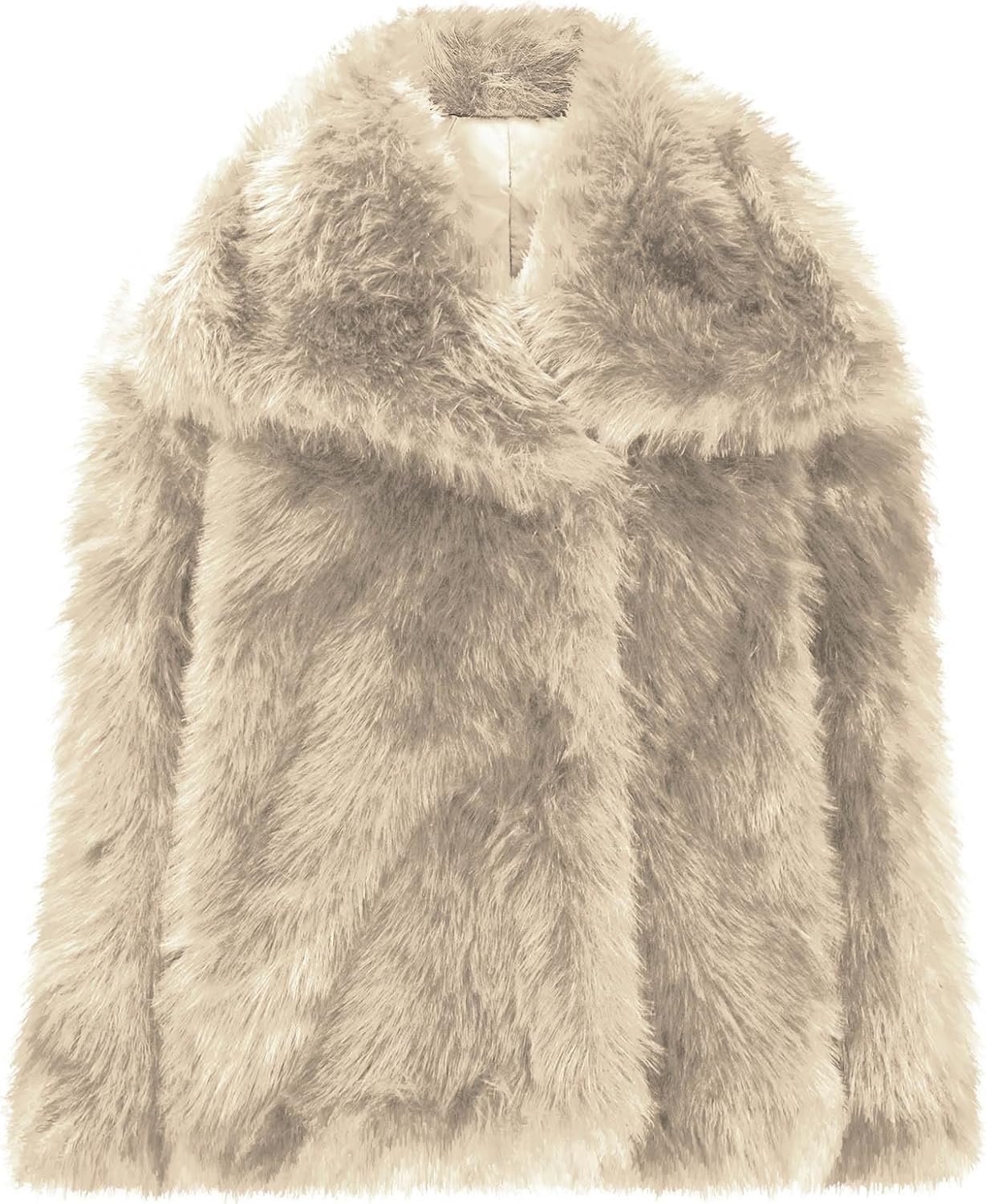 Borniu Women Winter Faux Fur Coats Lapel Long Sleeve Fuzzy Fleece Jacket Open Front Cardigan Warm Outerwear