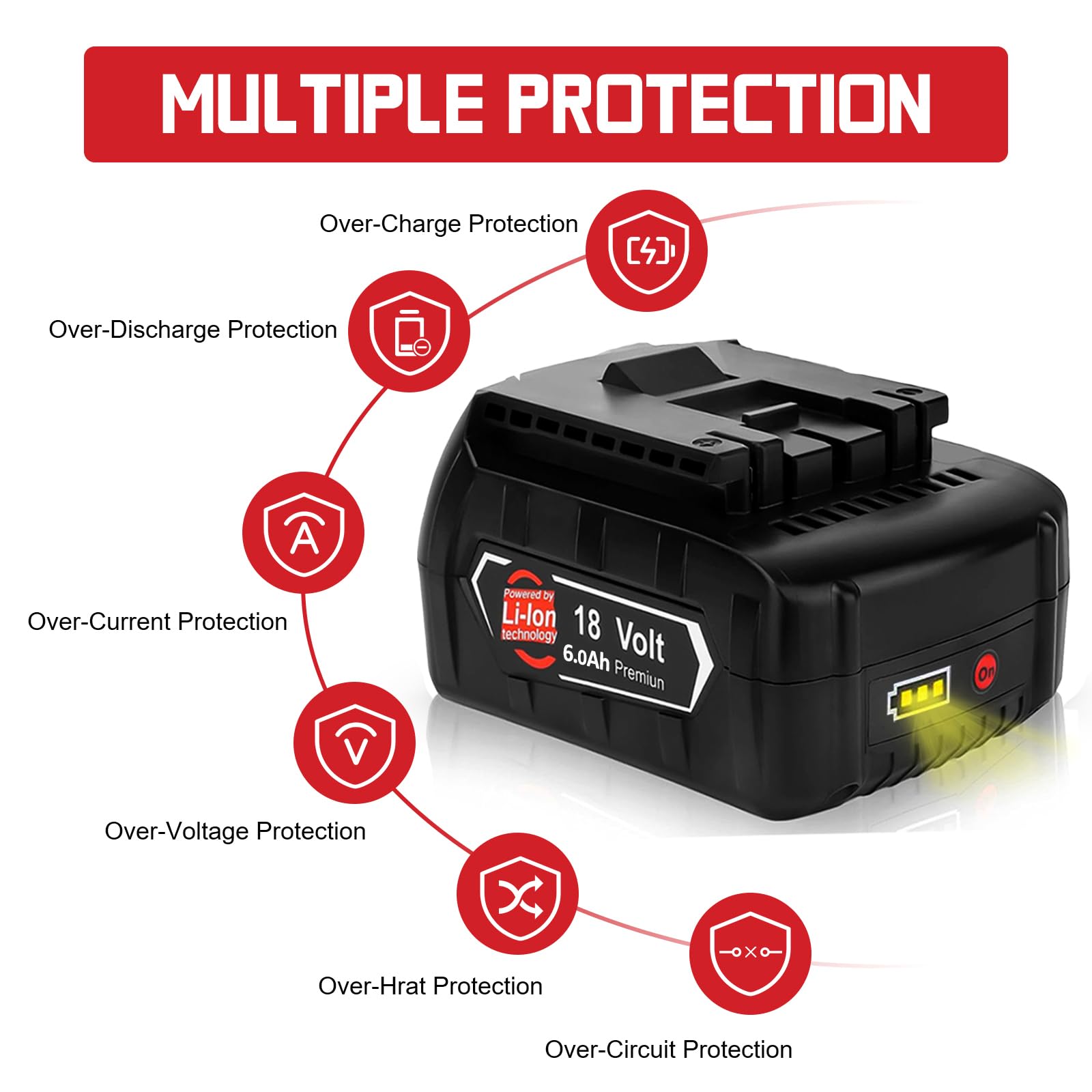 2 batterie sostitutive da 18 V, 6,0 Ah, 6000 mAh, per BAT618 BAT618G BAT609 BAT609G BAT619 BAT619G BAT610G BAT610 BAT612 BAT622 18 V