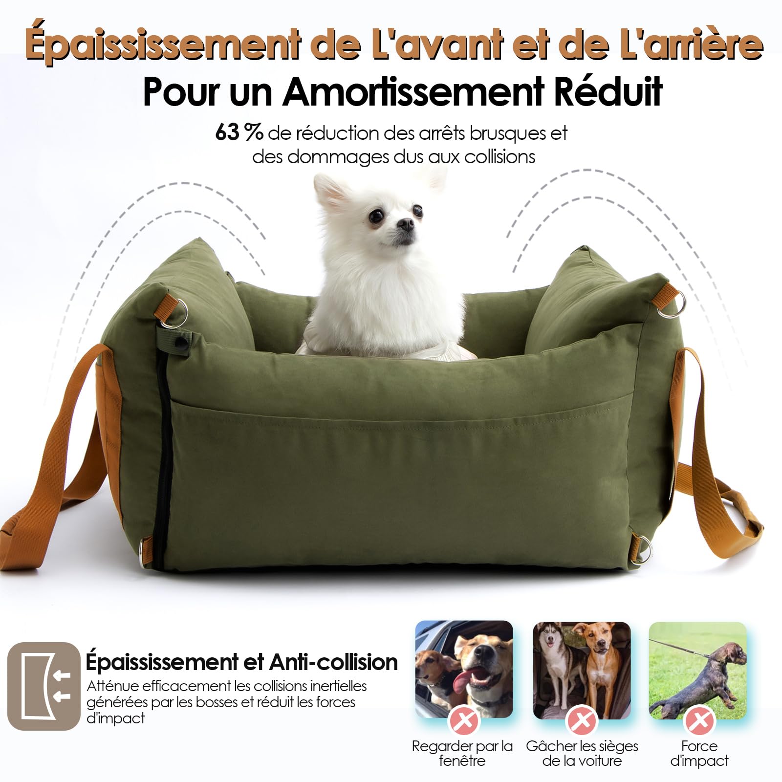 Siege Auto Chien Voiture pour Petite et Moyenne Moins de 15kg, Panier Chien Voiture Portable avec Aire de Repos Extensible, Siège Auto Détachable pour Le Transport avec Clip de Sécurité
