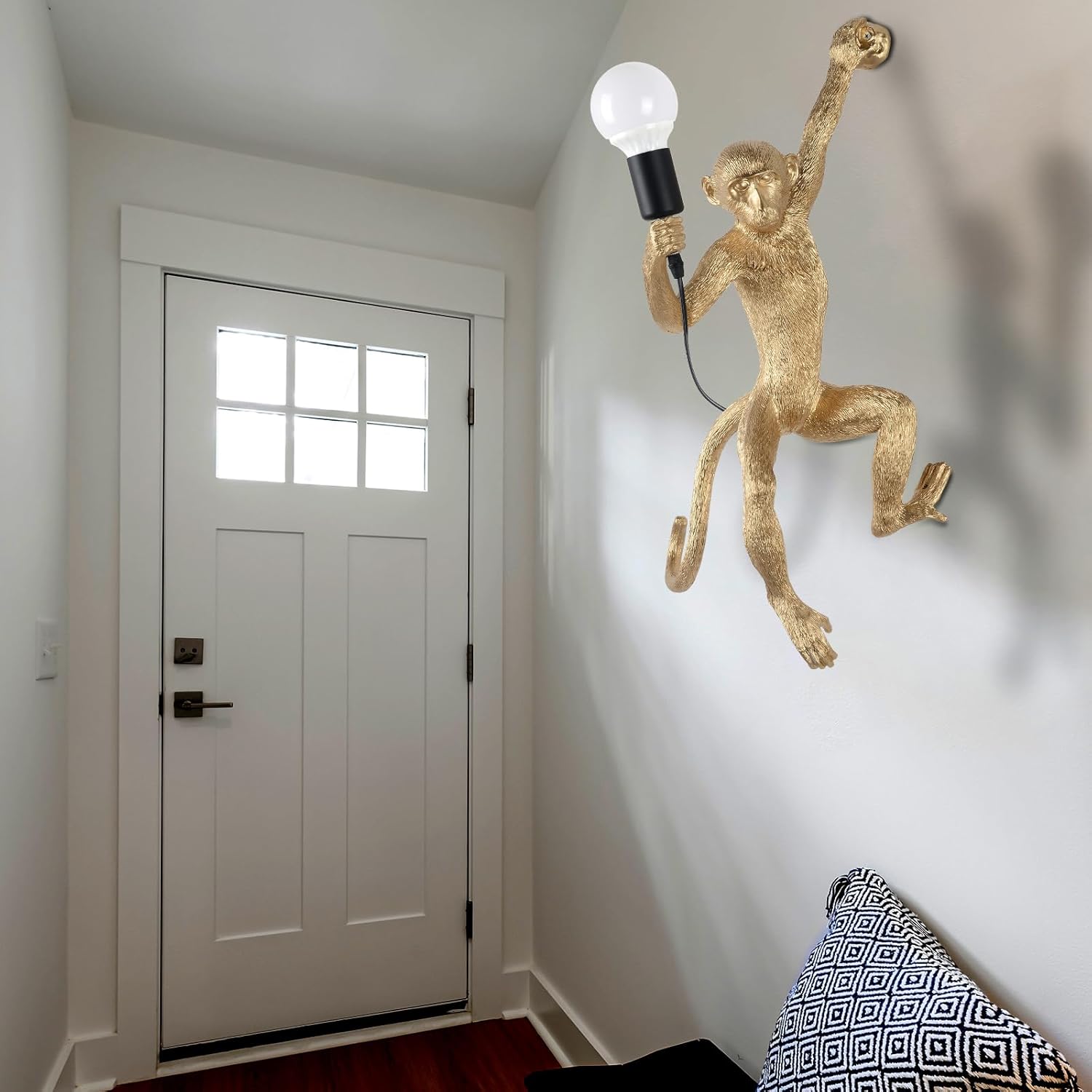 Modern Resin Monkey Wall Lamp Table Lamp Hemp Rope Pendant Light Vintage for Home Decor Dining Living Room Bedroom Entryway (Gold, Wall)