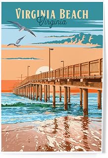Lantern Press 8x12 Art Print, Virginia Beach, Virginia, Painterly Pier