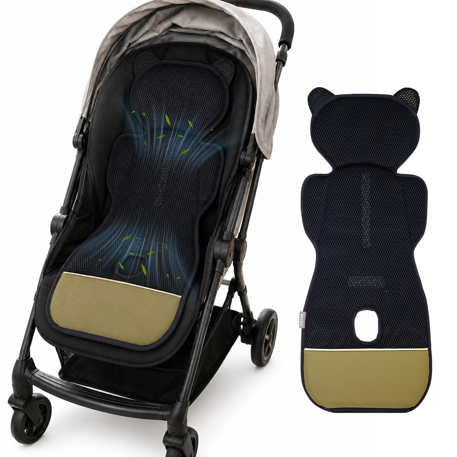 Coussin Rafraîchissant Et Ventilé Pour Enfants, | 3 Vitesses De Ventilation,Absorbe l'Humidité Et Évacue La Transpiration,Adapté Aux Poussettes Landaus Et Sièges Auto Bebe