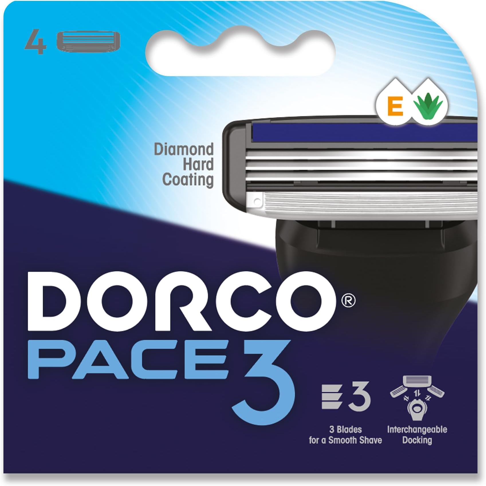 Pace 3 Men's Blade Refill, 4 Count, Upgraded Lubricating Strip, Open Flow Blade, Pivoting Head, Guard Bar