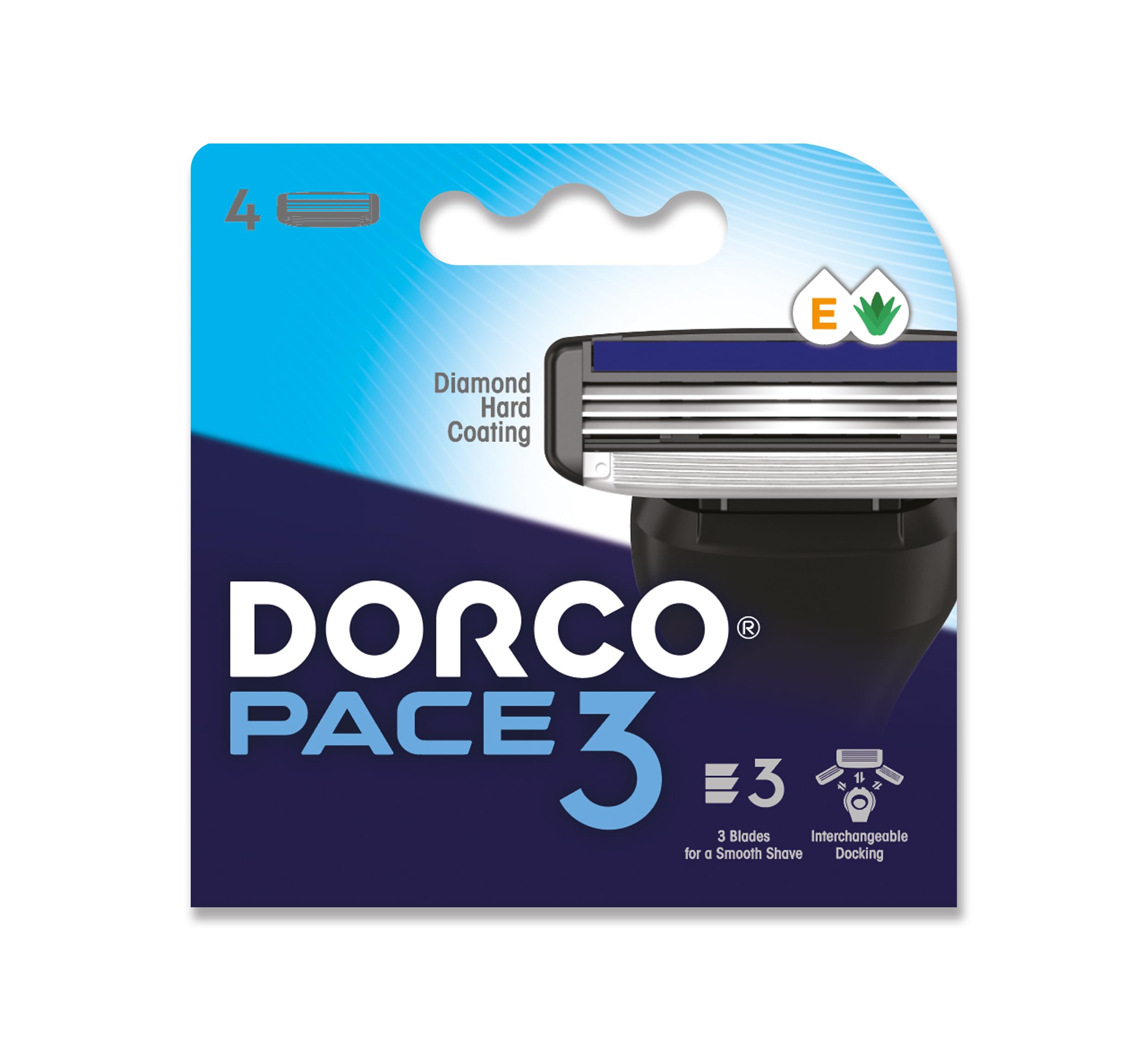 Pace 3 Men's Blade Refill, 4 Count, Upgraded Lubricating Strip, Open Flow Blade, Pivoting Head, Guard Bar