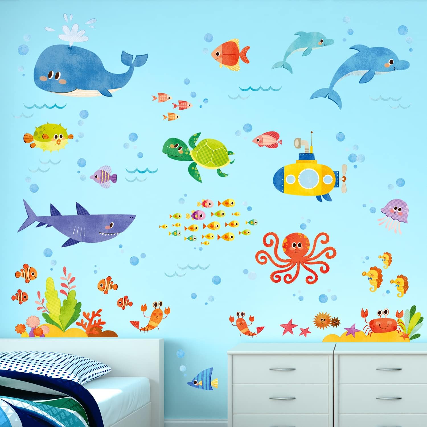 Amazon.co.jp ZARROUEA 壁紙 デコ ウォールステッカー かわいい動物 象が水を噴きます 虹 月 白雲 PVC素材 DIY