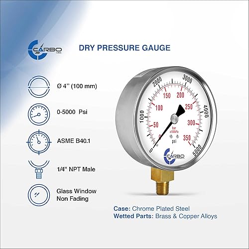 Miniatura 8 de Manómetro de 4", caja de acero cromado, seco, vacío -30Hg0, montaje inferior 14" NPT
