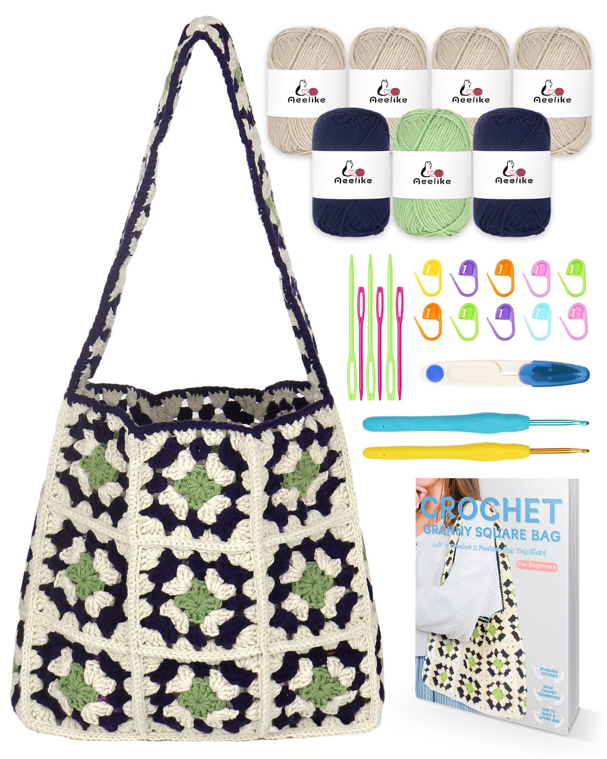 Aeelike Kit Granny Square Uncinetto Per Principianti - Multicolore - Lana E Istruzioni Dettagliate