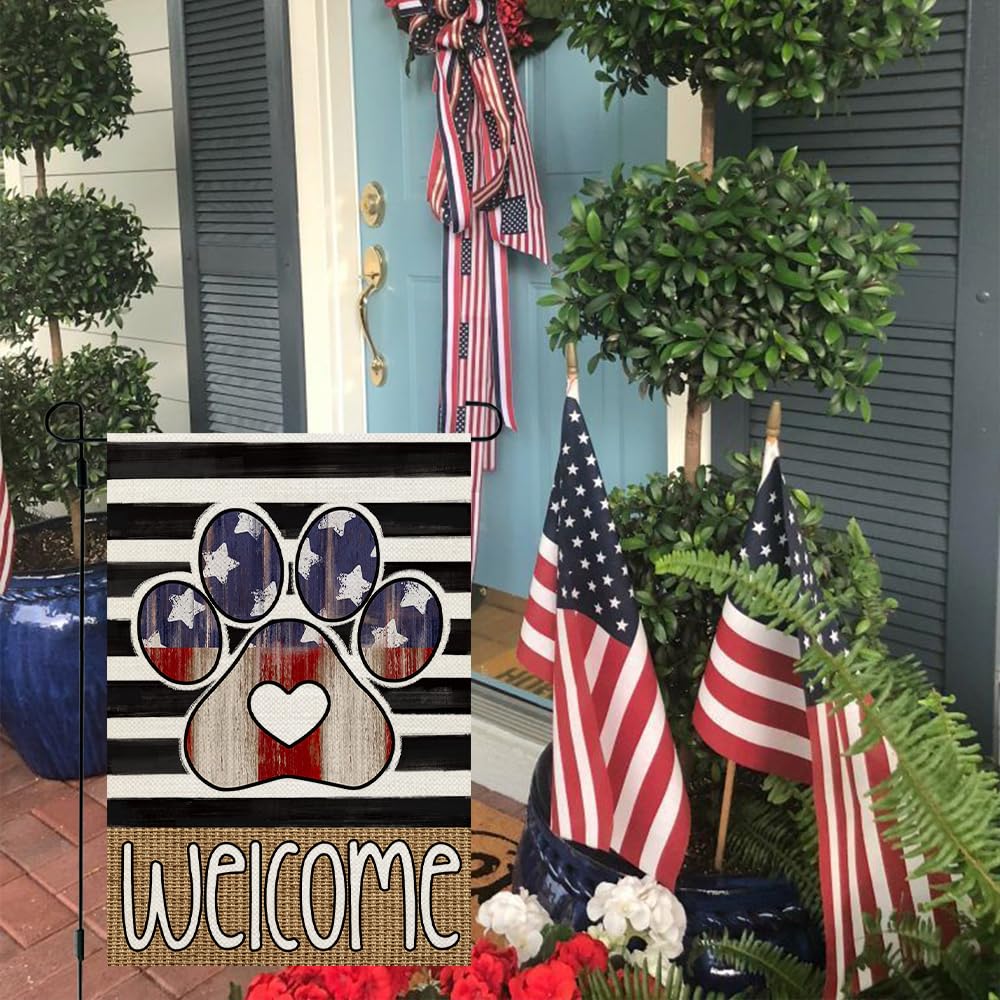 Patriotische Gartenflagge 4. Juli – 30,5 X 45,7 Cm, Doppelseitig, Mit Pfotenabdruck – USA-Unabhängigkeitstag Deko