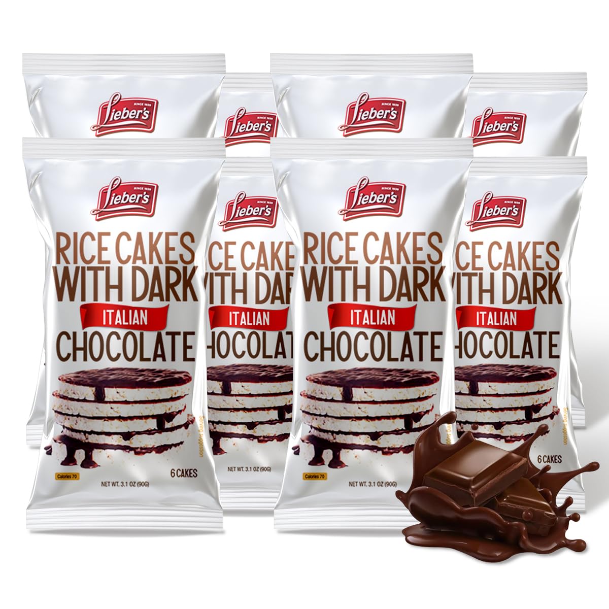 LIEBERS Dark Chocolate Rice Cakes, Kosher Certified Dairy Free, Gluten Free Snack (Dark Chocolate) Pack Of 8…
