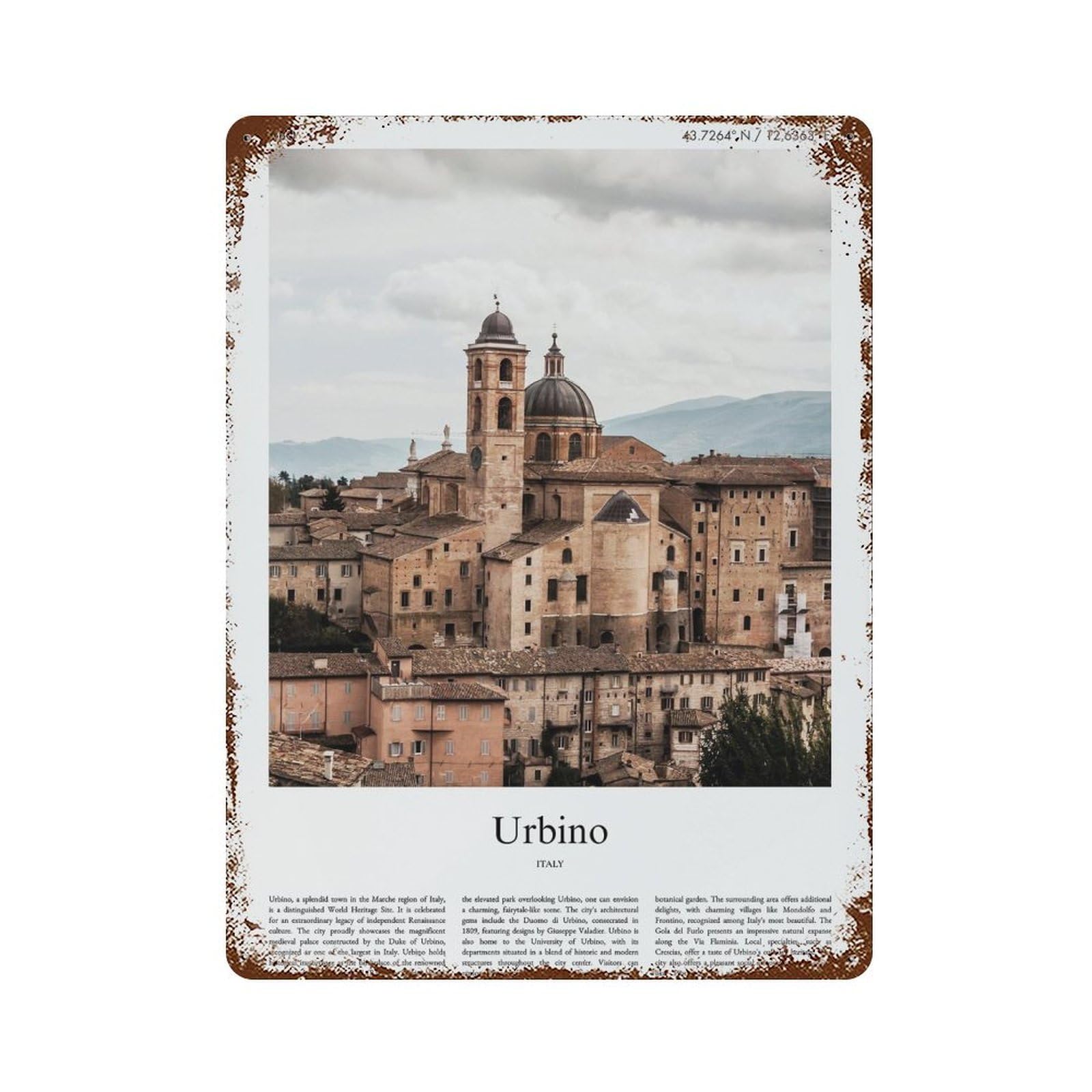 xiaoxiaoshen Urbino Italy City Scenery Wall Decor Art Metal Tin Poster Modern Home Decor Art Home Bar Shop Decorations Vintage Sign 40x30cm