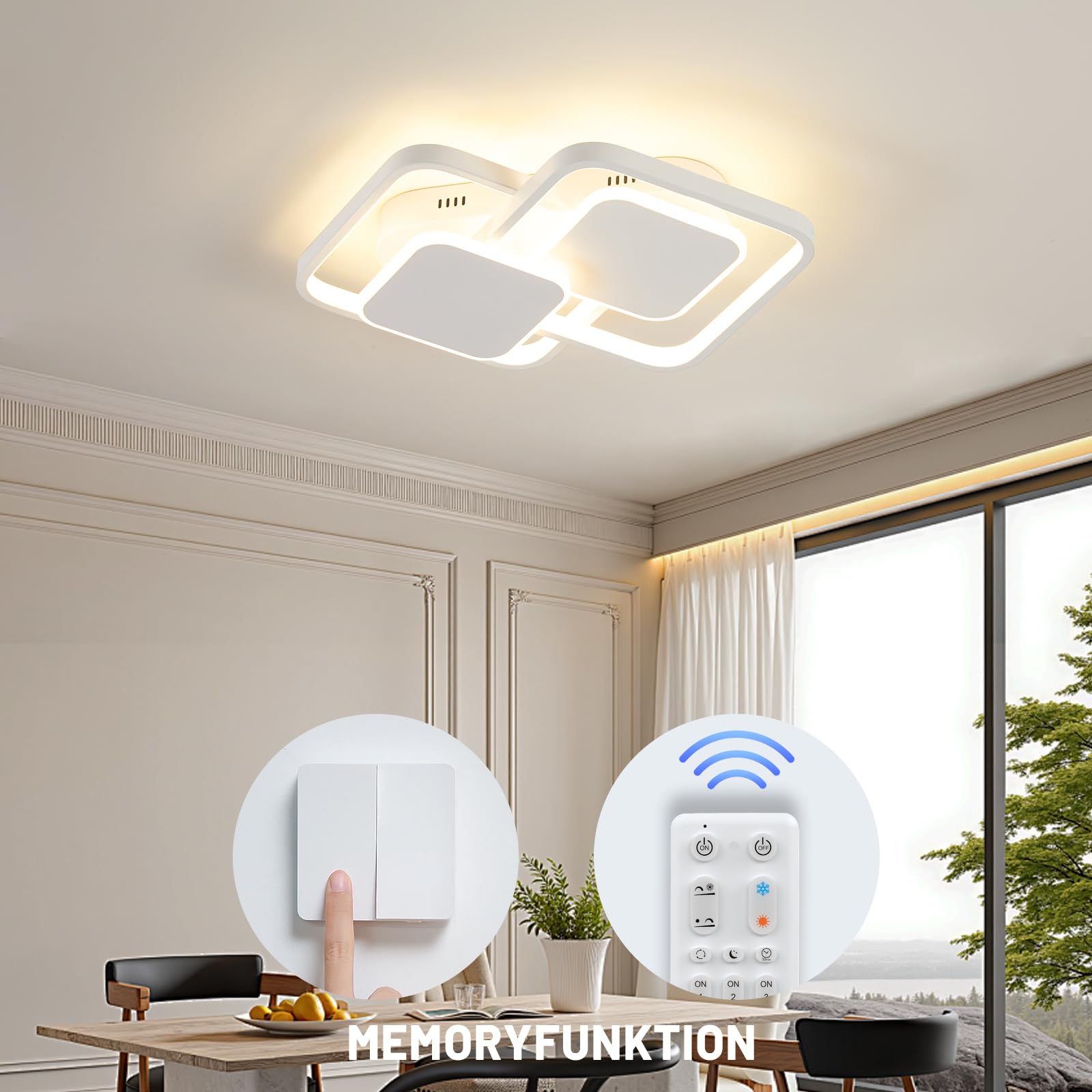 ANTENLICHT Plafon LED Techo de Metal 32W, Lámpara LED de Techo para Salón Regulable Continuamente 3000-6500K con Mando a Distancia y Función de Memoria, Luz de Techo Moderno para Dormitorio