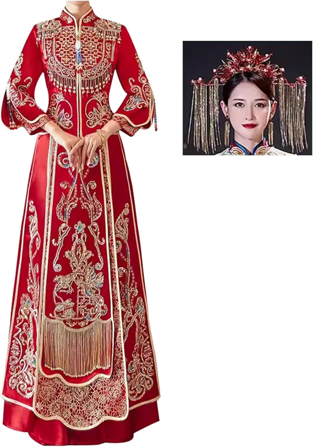 KRXSOBNV, Satin Finish Chinese Wedding Dress Gorgeous Embroidered Tops Qipao Suit for Occasions Such As Marriage Engagemen,Chinese Wedding Dress(Style3,8XL)