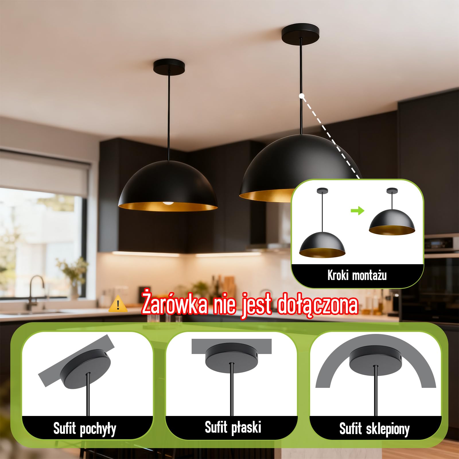 Nowoczesna Przemysłowa Lampa Wisząca 2 Sztuk Czarno-Złota Metal Retro Lampa Wisząca Oprawką E27 Regulacją Wysokości Lamp Sufitowa do Kuchni Jadalni Salonu Bez Żarówki Ø40cm