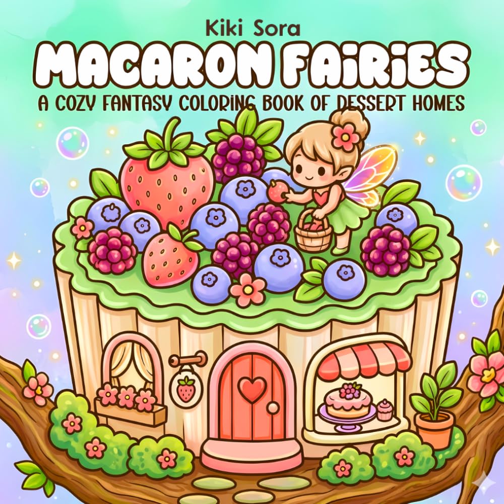 Macaron Fairies: A Cozy Fantasy Coloring Book of Dessert Homes