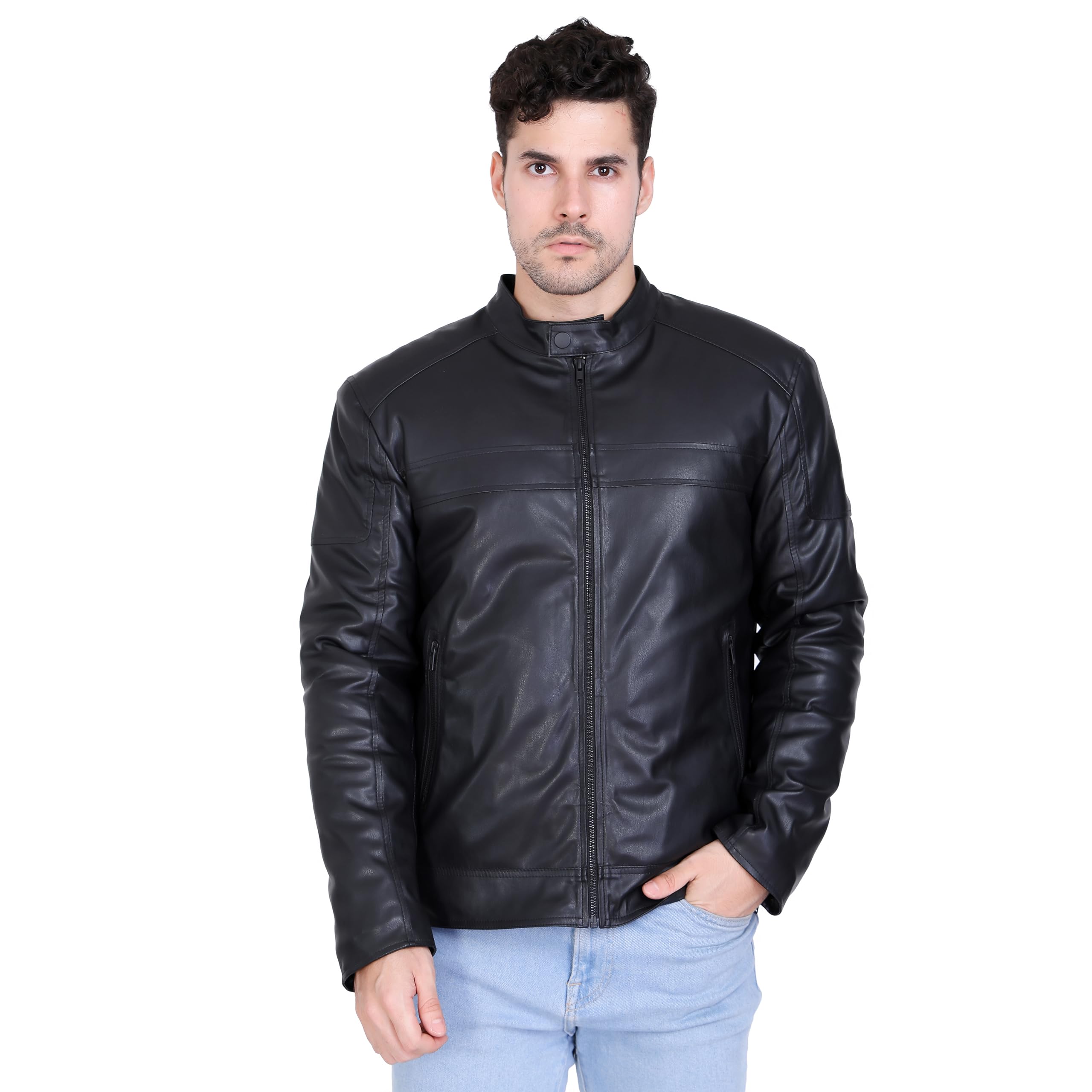 JUSTANNED Basic Black Leather Jacket