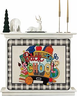School Season Magnetic Fireplace Cover 36"x27", Bus Basketball Brush Black Buffalo Check Decorative Fireplace Blanket Insulation Cover for Heat Loss, Indoor Outdoor Fireplace Draft Stopper Covers