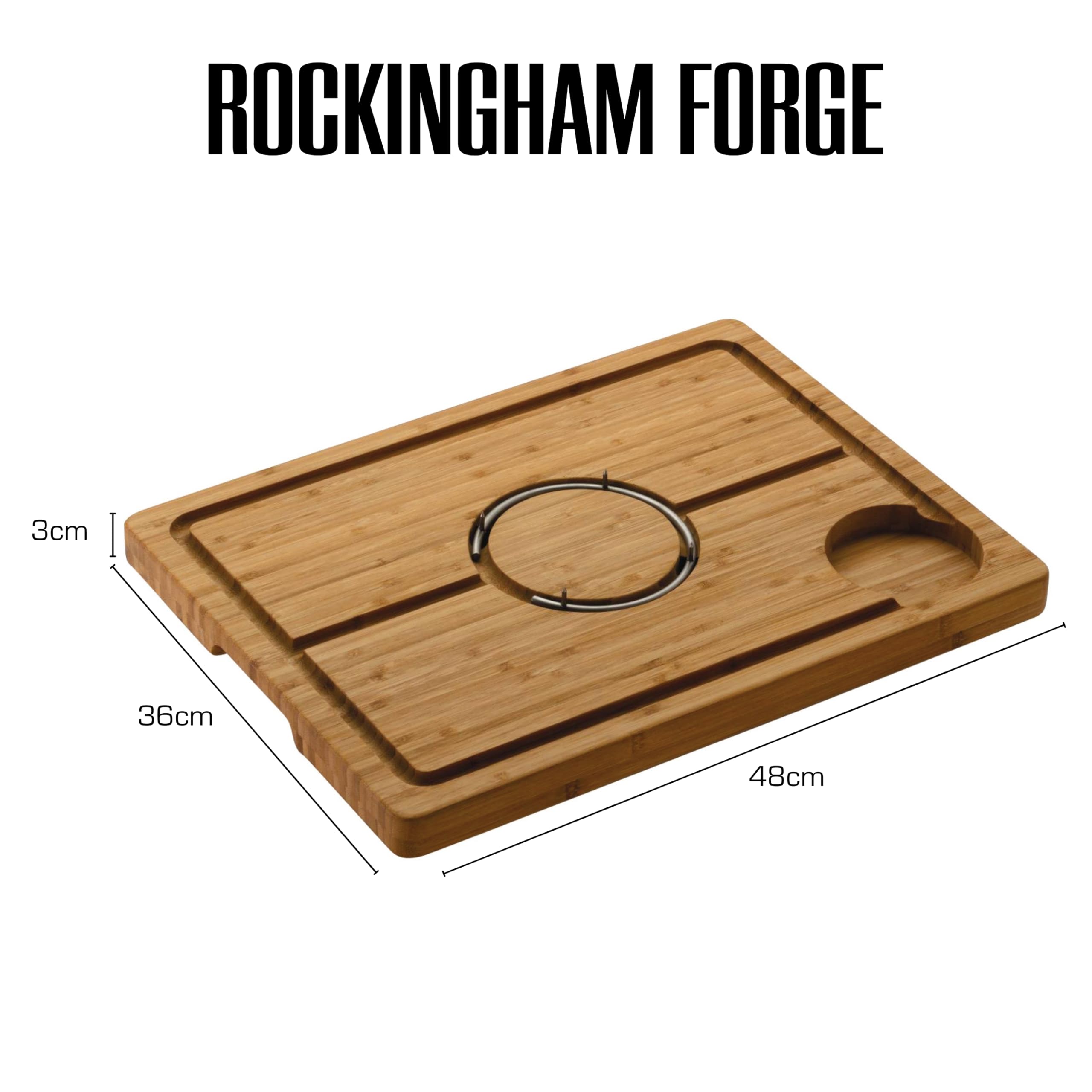 Rockingham Forge Bambú Deluxe con Púas, Tabla de Cortar y Trinchar de Madera, Marrón, 48 x 36cm