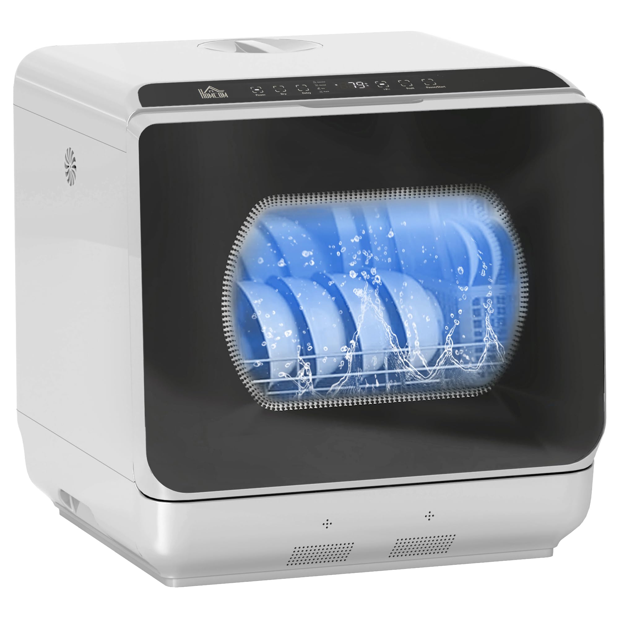 HOMCOM Table Top Dishwasher, Mini Countertop Dishwasher No Plumbing with Built-in 6L Water Tank, 6 Programs, Touch Control, LED Display, 4 Place Settings, Dual Water Supply and Fruit Wash, Black — view 10