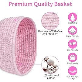 2 PackABenkle Small Woven Baskets, Tiny Oval Shallow Storage Baskets, Mini Cotton Rope Empty Decorative Basket, Boho Little Organizer Bins for Bathroom, Cat Dog Toy Gifts Baskets
