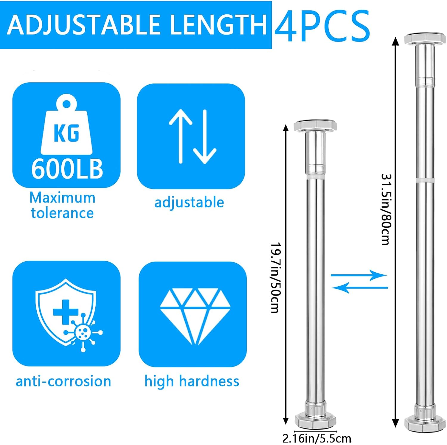 4 Pcs Undermount Sink Brackets for Kitchen 19.7-31.5 Inches Adjustable Stainless Steel Undermount Sink Support Sink Legs for Bathroom Kitchen Sink