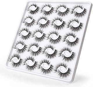 20 Pairs False Lashes Natural Faux Mink Eyelashes Fluffy Wispy Handmade False Eyelashes Natural Look Fake Eyelashes Reusable Makeup Lashes Soft Extension Eyelashes 15mm