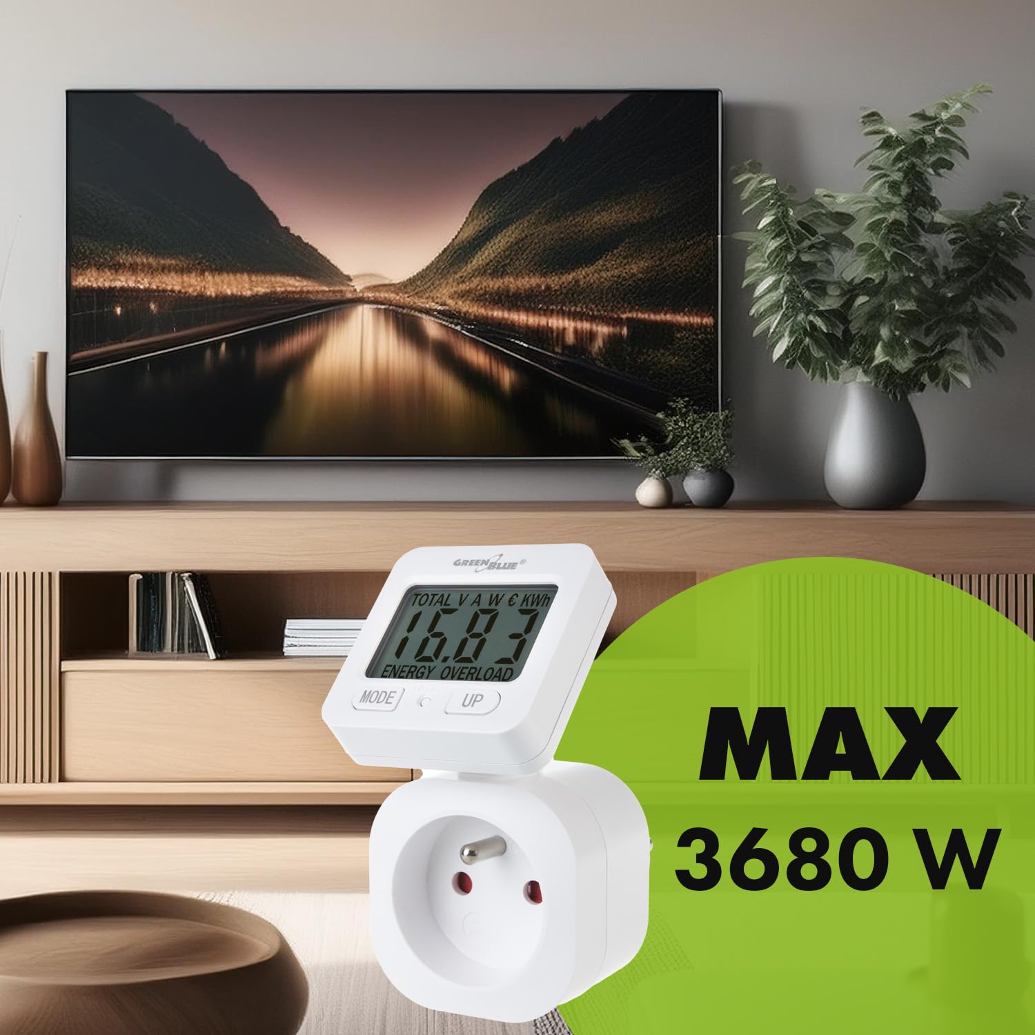GreenBlue Energy Meter, Wattmeter, 16A, max. 3680W, sub-Memory, GB615 E, Weiß, 16x9x6 cm - Image 2