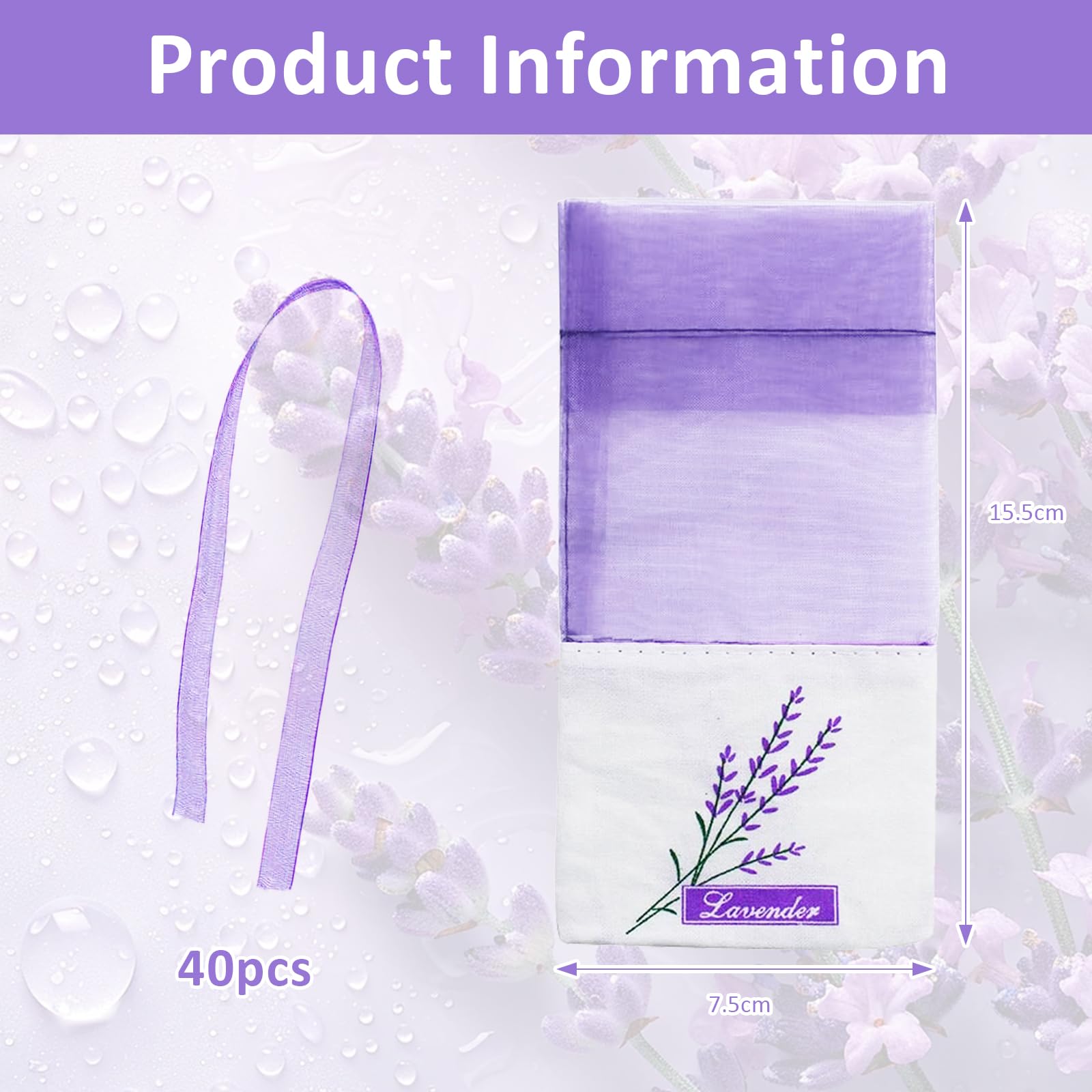 40 Pcs Sachet Vide pour Lavande Sacs De Sachet De Motif De Lavande Vide avec 40 Cordon De Serrage pour Ranger des Plantes Herbacées Et De Petits Objets(Violet Pâle)