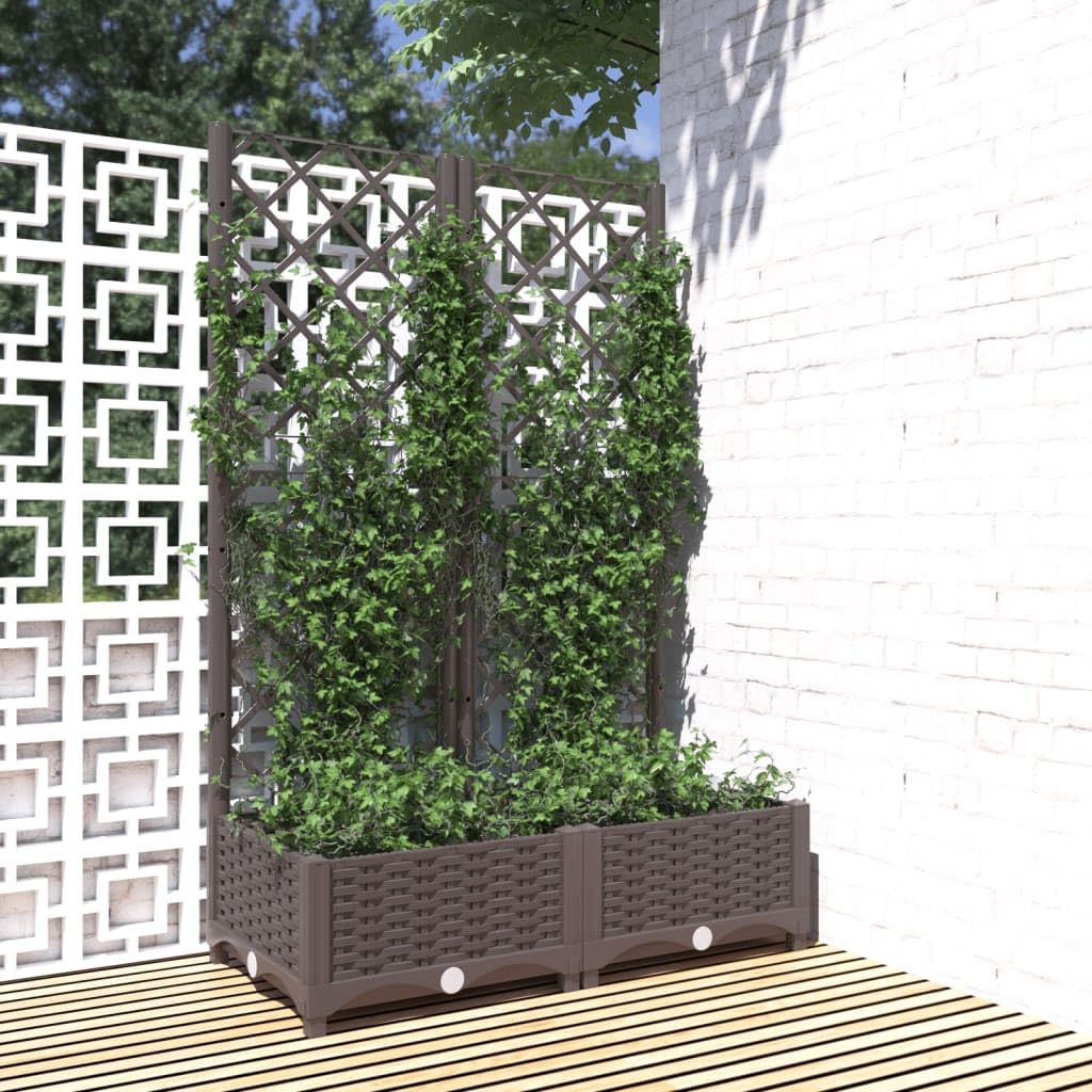 Brązowa doniczka na rośliny ze kratką 80 x 40 x 121,5 cm PP Garden Container for Flowers Herbs Sukulents Balcony Patio Yard Outdoor Use