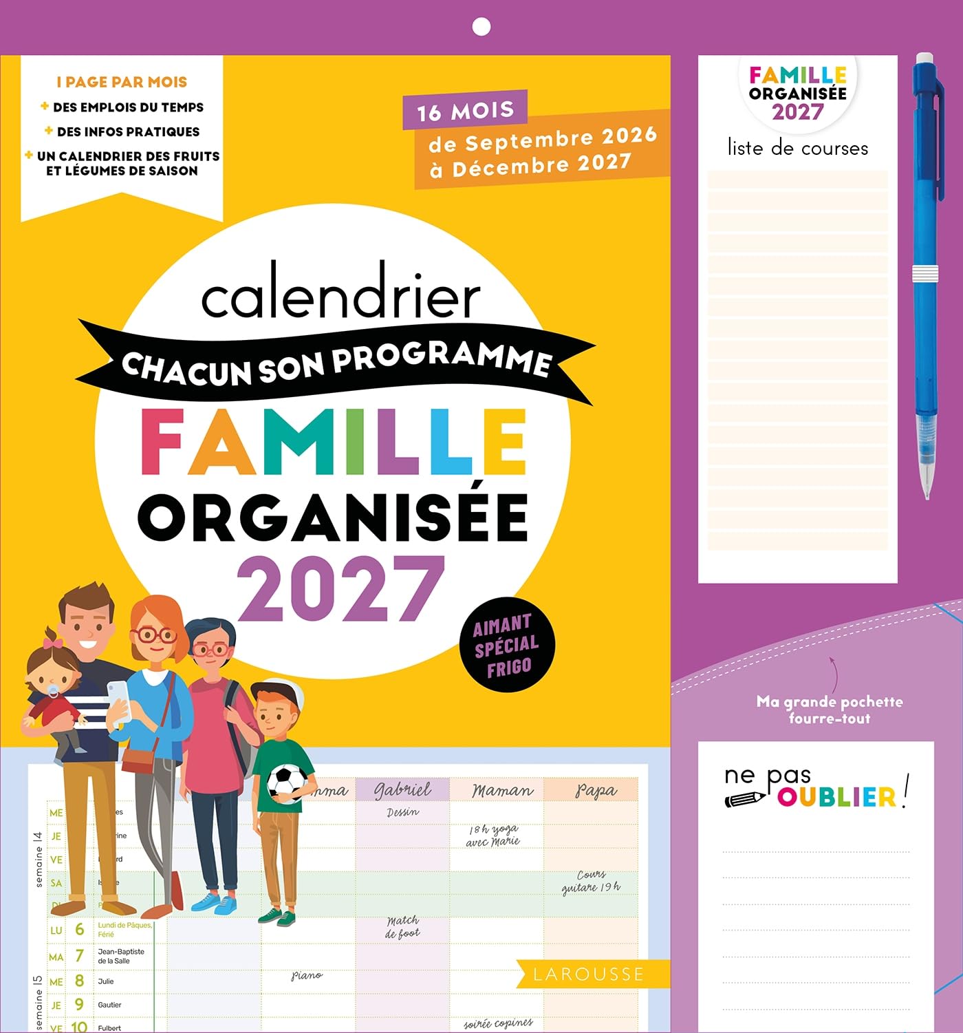 Bloc calendrier chacun son programme Famille organisée 2027: Avec 1 crayon