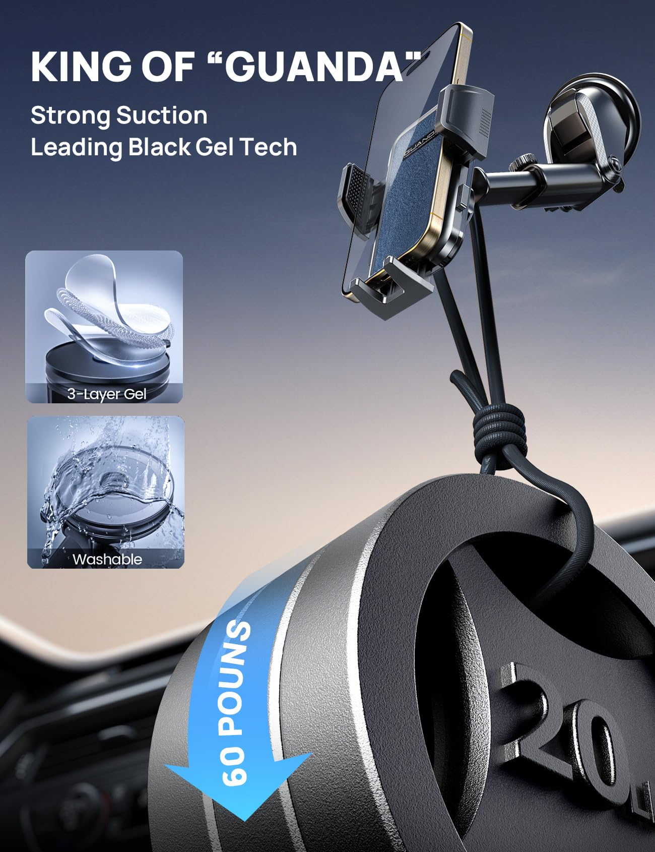 Support Telephone Voiture Tableau De Bord, Porte Portable Voiture Ventouse Solide Pare-Brise, Support Téléphone Voiture Silicone Antidérapant, Attache Voiture Rotatif Pour iPhone Smartphones Bleu