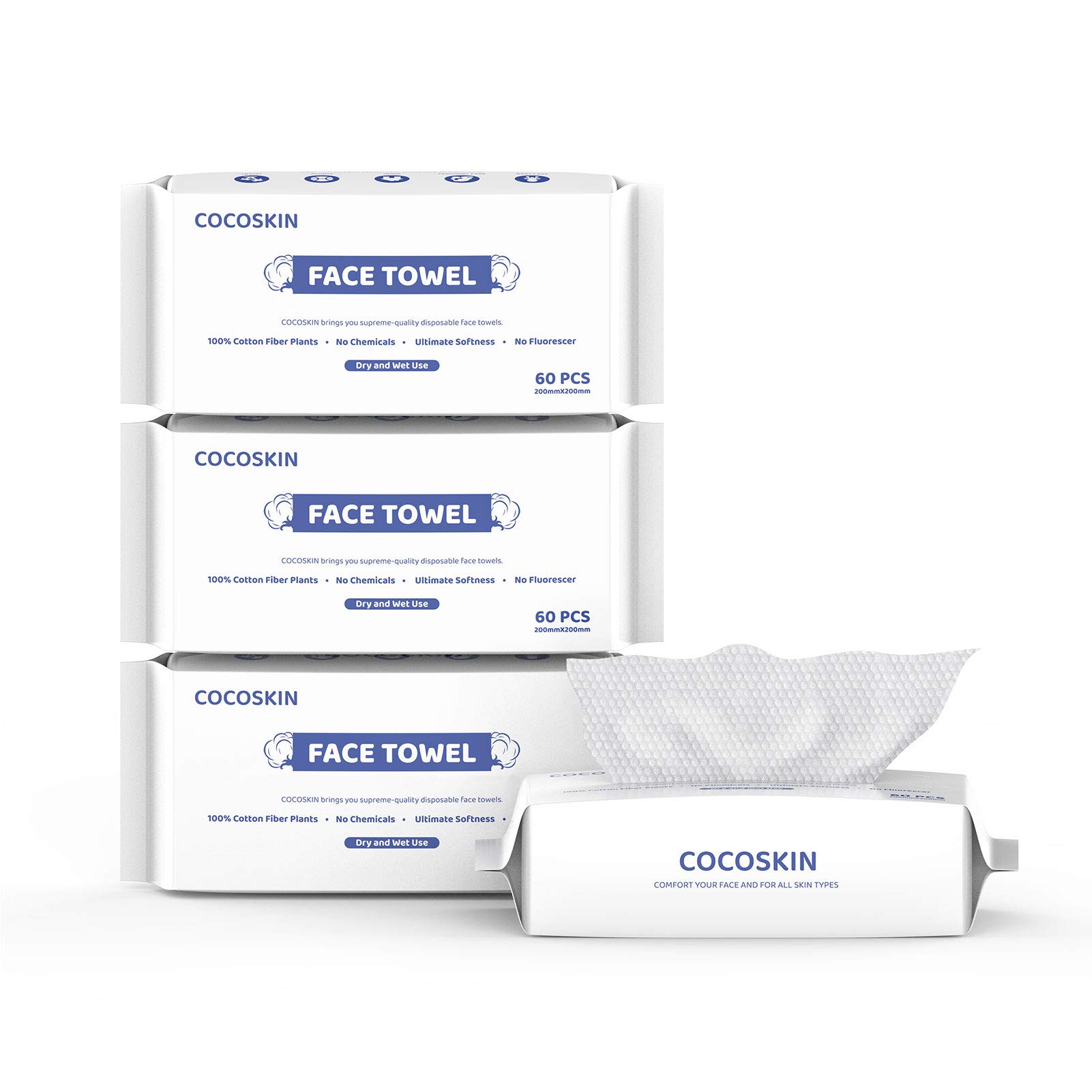 Face Wipes, Soft Face Towels, Disposable Face Towel for Washing Face, Makeup Removing by COCOSKIN, Wet and Dry Use, for All Skin Types, 180 Count