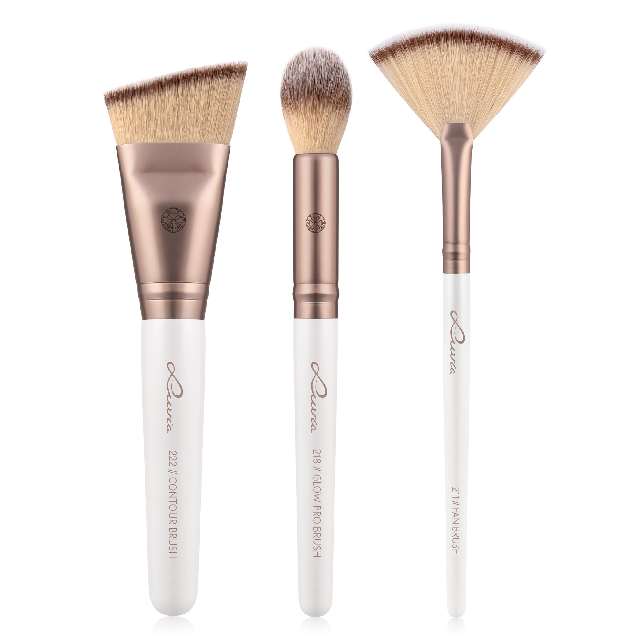 Zestaw pędzli do makijażu Luvia, Highlight & Contour Set, Zestaw pędzli do twarzy, 3 wegańskie pędzle kosmetyczne, Pędzle do makijażu do blendowania, kształtowania i konturowania