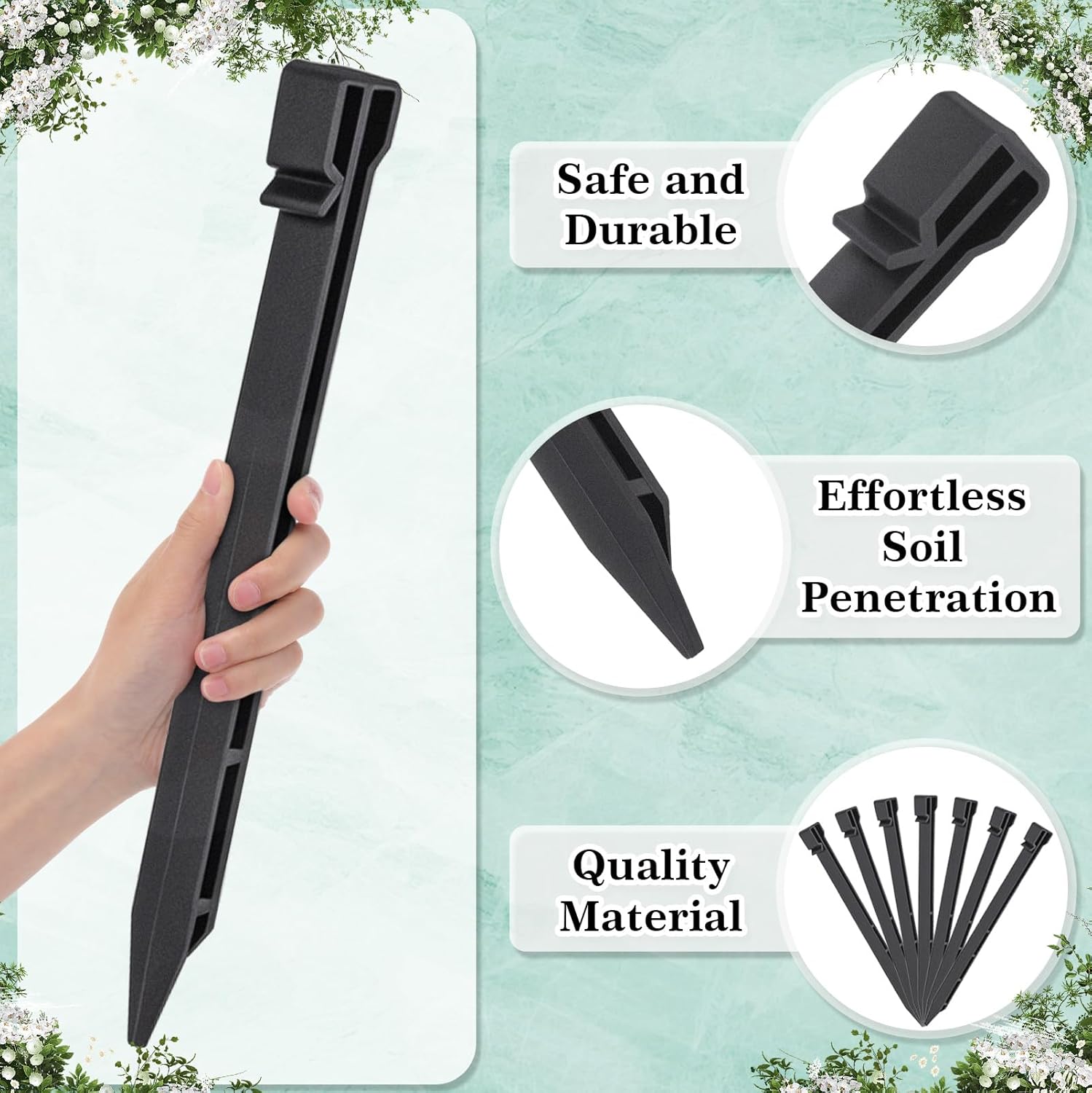 Jetec 50 Pack Plastic Landscape Edging Anchoring Stakes Bulk 10'' 12'' Black Garden Landscape Anchoring Stake Plant Support Lawn Stake for Garden and Yard (10 Inch)