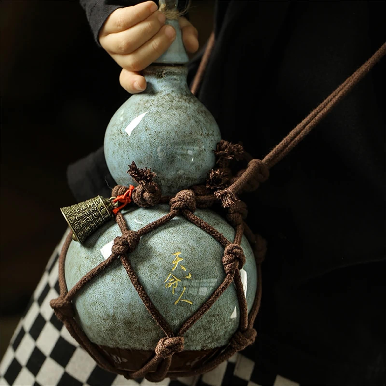 Bouteille Wukong de 700 ML, Gourde en céramique, Sac en Filet, Destin du Ciel, Gourde à vin, Ensemble en Diagonale sur la Bouilloire à Eau Chaude, Ancienne(Four)