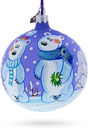 Miniatura 2 de Arctic Wonders Three Polar Bears - Adorno navideño de bola de vidrio soplado de 4 pulgadas