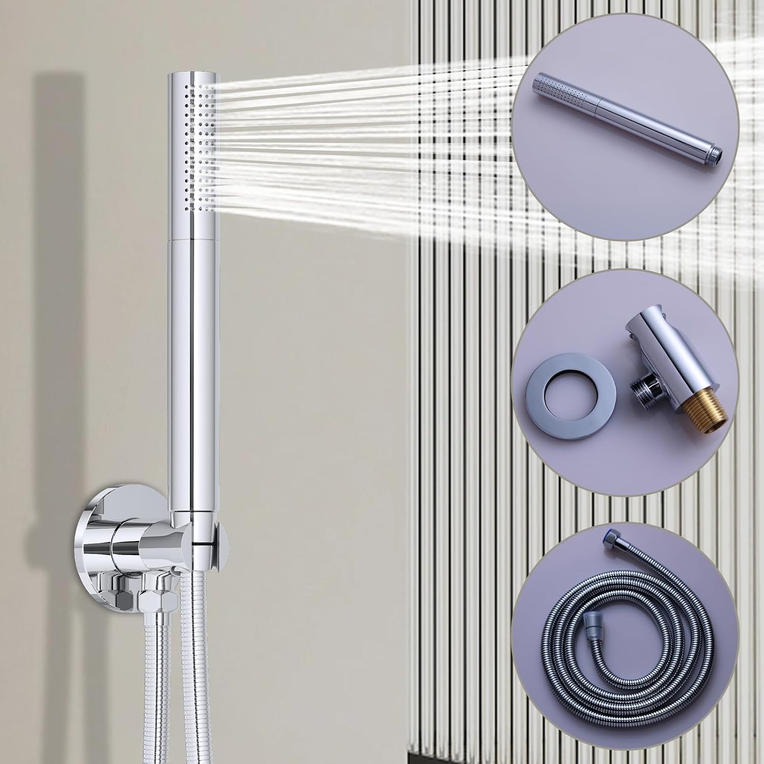 Bathroom Brass High Pressure 2 In 1 Function Handheld Shower Head Sprayer Wand With 79 Inch Hose Holder(Chrome)