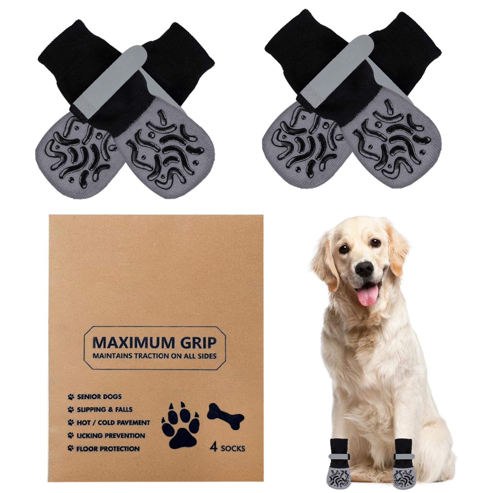 Muecleao Dog Socks Paws Stop Licking, 2 works Non-Slip Grip Socks with Reflective Straps
