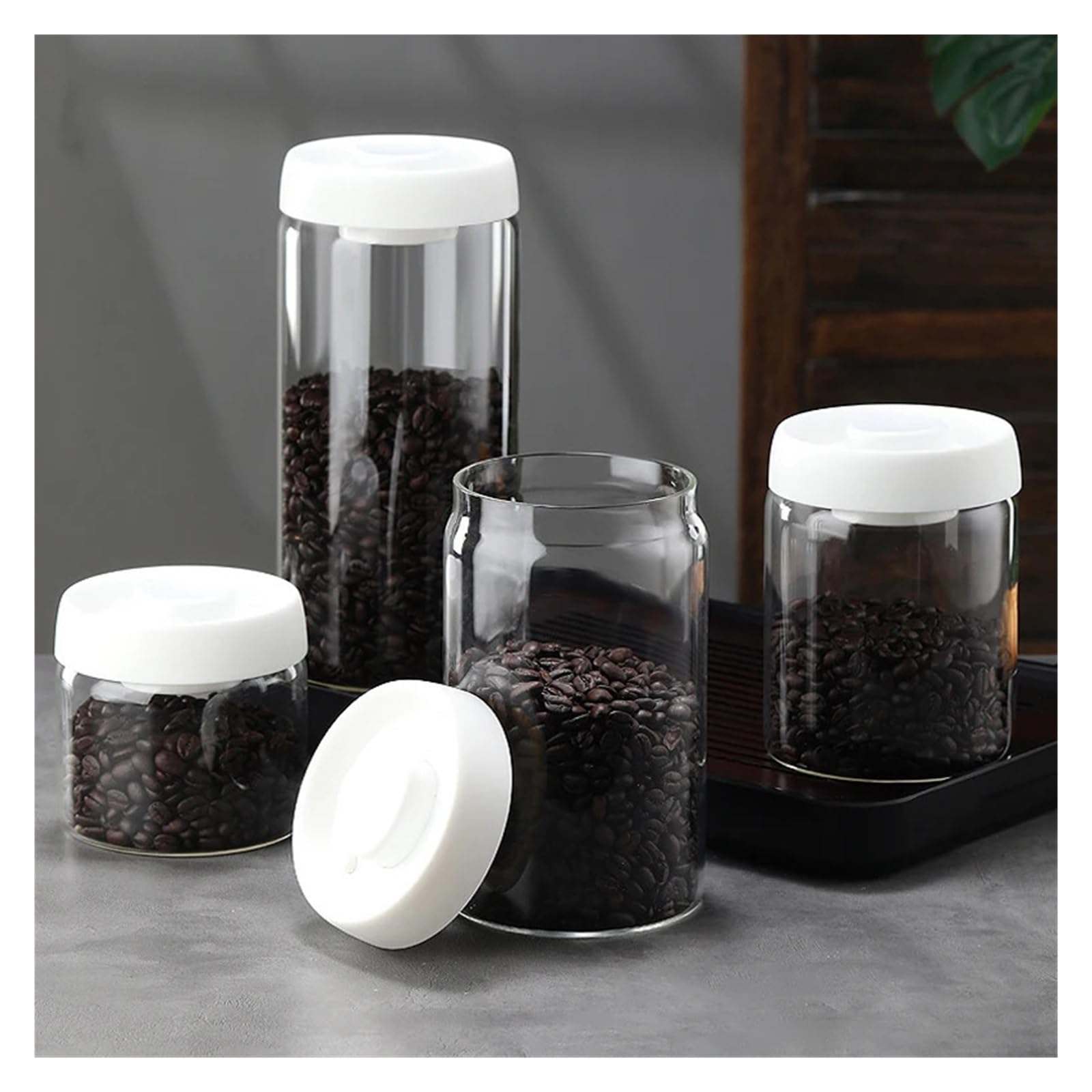 Vakuum Glasbehälter, luftdichte Kaffebohnen Dose | Borosilikatglas, transparent, 500ml 900ml 1200ml 1800ml, 1 Stück(Glod 1 -900ml)