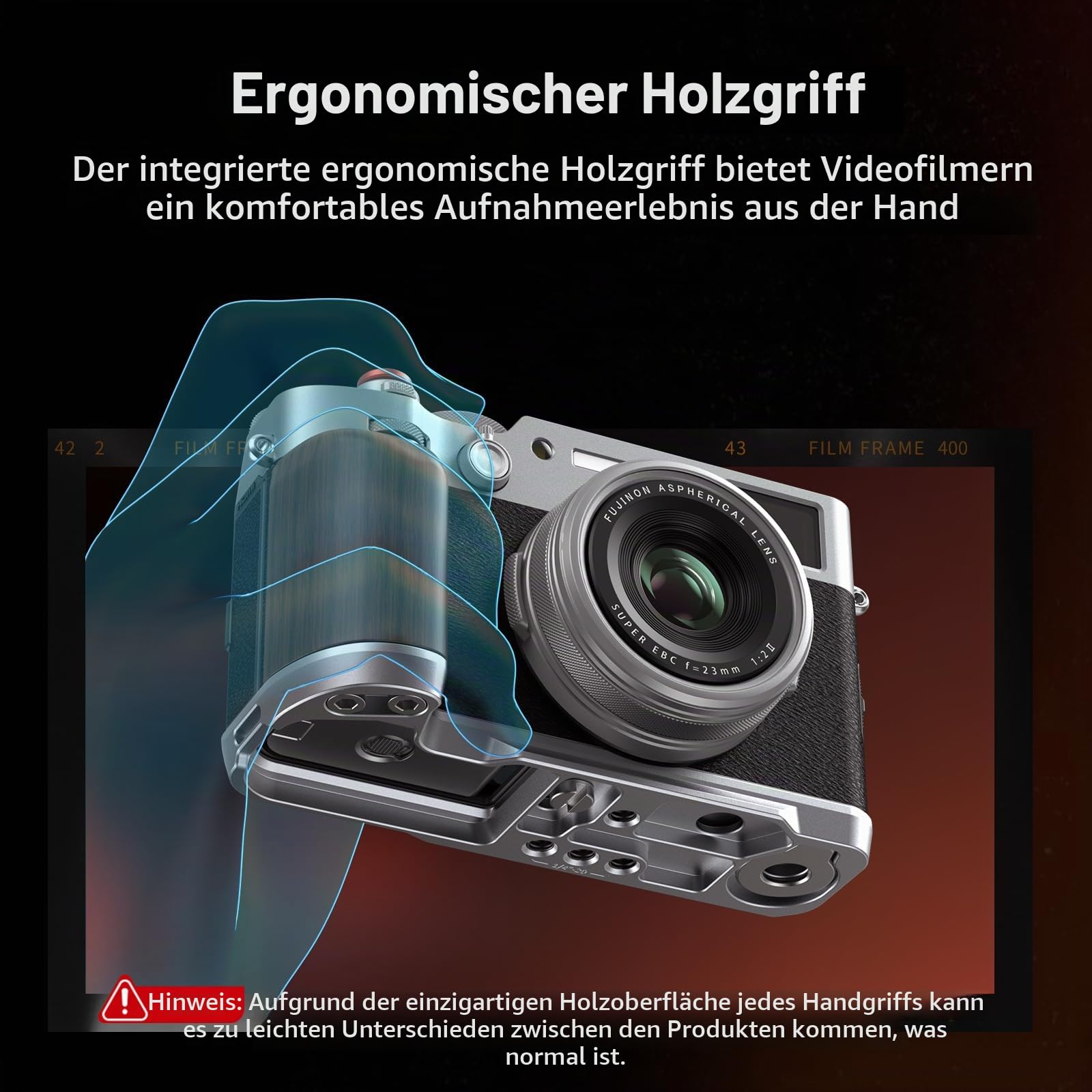 SMALLRIG X100VI / X100V-Handgriff, L-förmiger Holzgriff für Fujifilm X100VI / X100V-Kamera, integrierte Schnellwechselplatte für Arca, mit Auslöser und Blitzschuhabdeckung, Silber – 4804