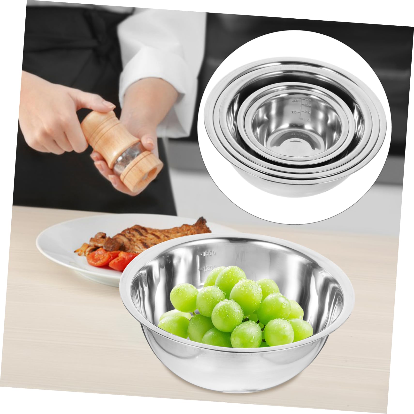 Amosfun Set 5 Ciotole in Acciaio Inossidabile per Cucina, Colore, Profonde e Facili da Pulire, per Mescolare Insalata e Salse