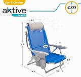 AKTIVE Folding Beach Chair, with Cushion, Reclining Chair, 4 Positions, 51 x 45 x 76 cm, Seat Height 17 cm, Carry Handle, Side Pocket, Blue (62609) - 6