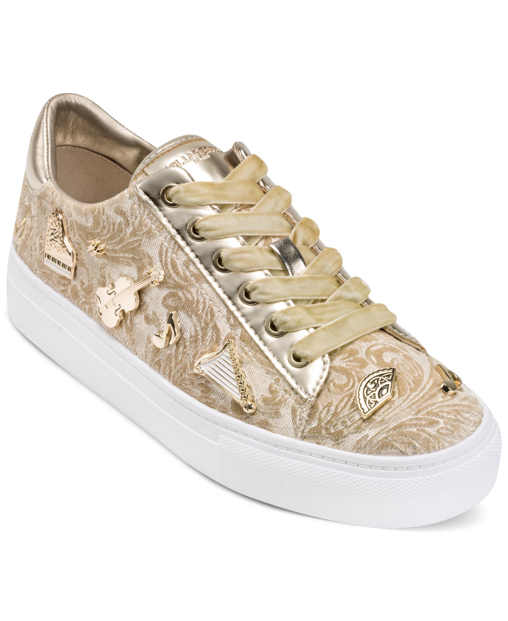 Karl Lagerfeld Women's Cate Rococo Pin Lace Up Sneaker, White Gold Karl Lagerfeld Women's Cate Rococo Pin Lace Up Sneaker, White Gold