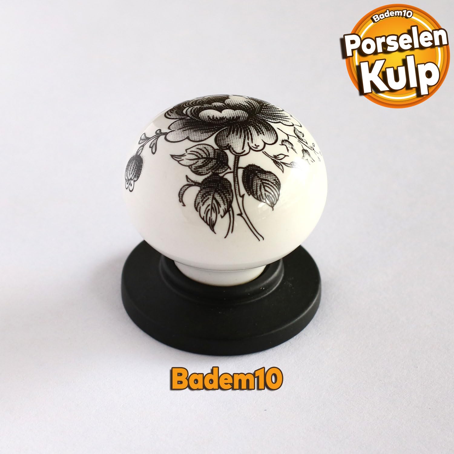 Badem10 Gül Gerçek Porselen Düğme Kulplar Mobilya Mutfak Dolabı Çekmece Dolap Kapak Kulpu Kulbu Siyah