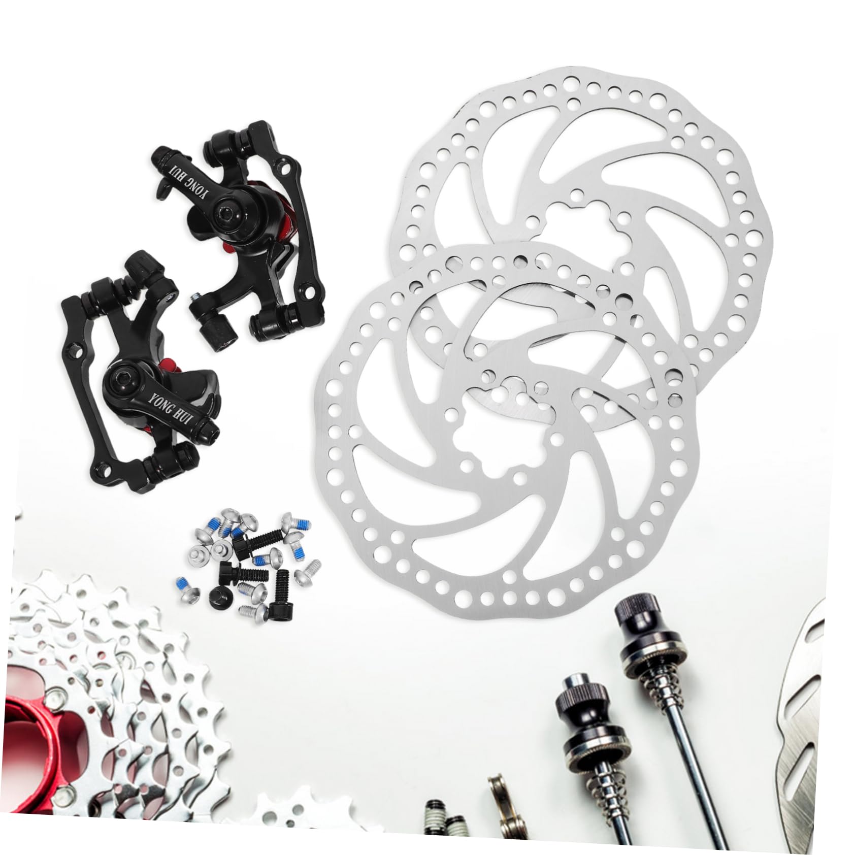 BRIGHTFUFU 1 Pair Aluminum Disc Brake Pads Front Rear Rotor Kit for 160mm Mechanical Caliper Adjustment