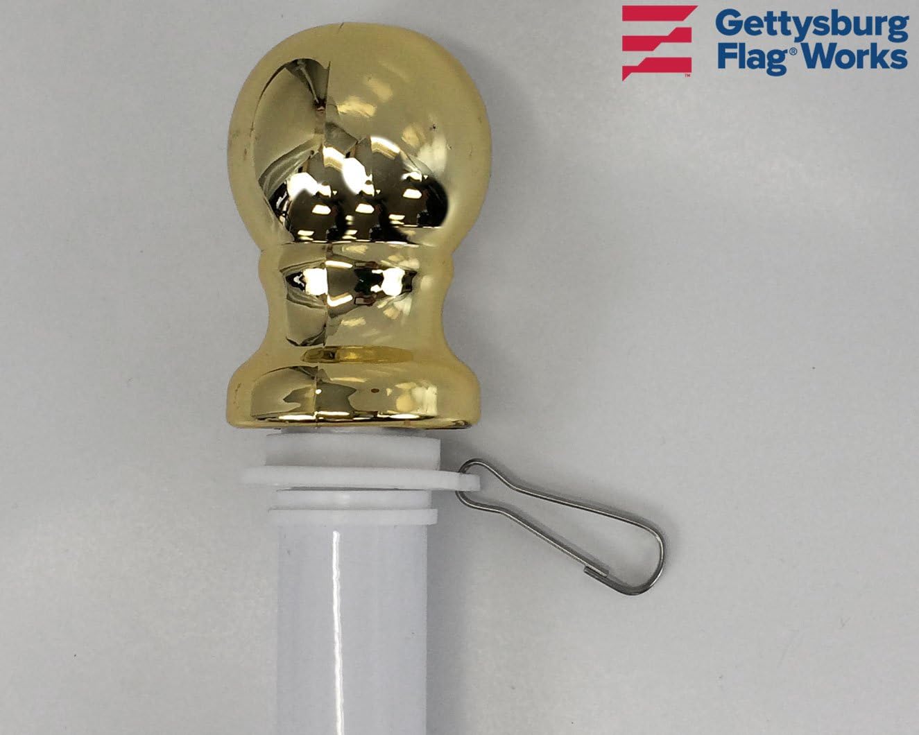 Gettysburg Flag Works 6' House Mounted Flagpole, 2 Piece White Aluminum Rotating Non-Tangle Pole with Gold Ball Top. Fits 1" Diameter Brackets