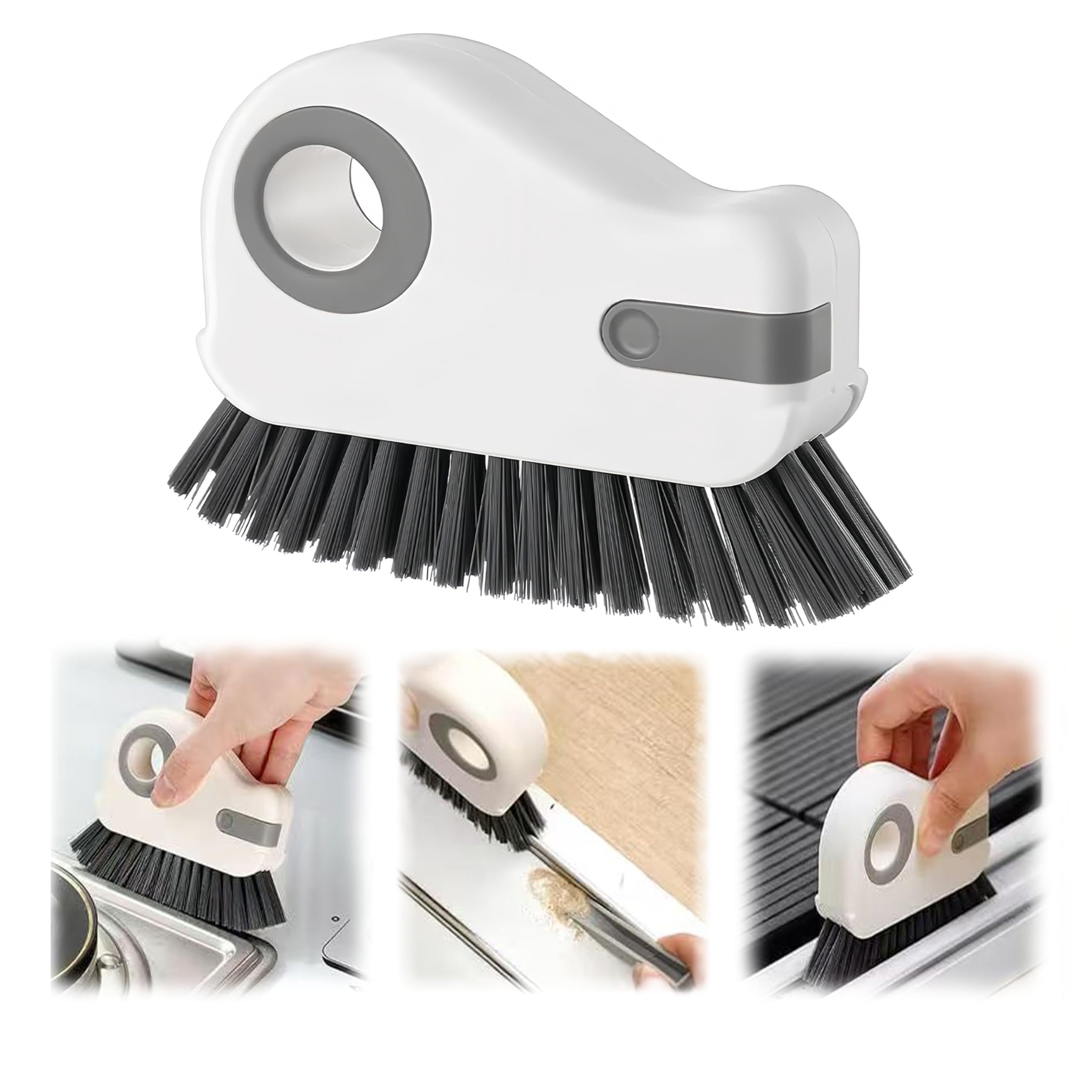 2 in 1 Groove Cleaning Brush,New Window Track Cleaning Tools Multifunction Grout Cleaner Tool with Tweezers and Scraper for Sliding Door Track, Window Seal, Sill (Gray 1 Pcs)