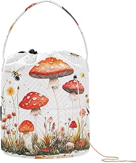 Red Mushrooms Puffball Crochet Bag Portable Knitting for Art Supply bolsas para Crochet