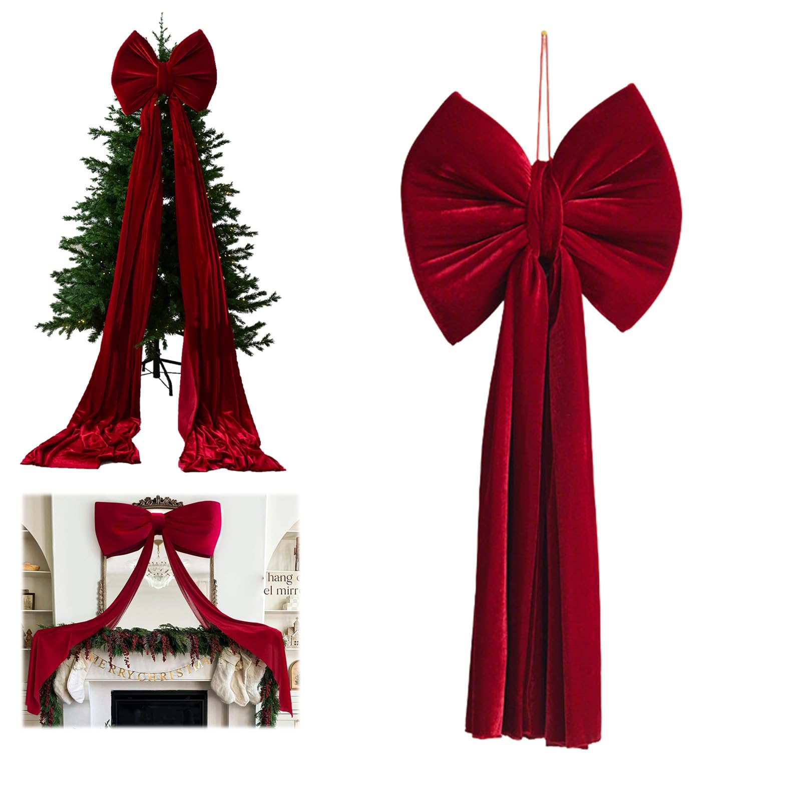 Gxjixf Wine Red Huge Red Christmas Bow, Large Velvet Bowknot Christmas Tree Topper, Xmas Indoor Decoration For Window, Mantle, Wreaths, Door (Medium)