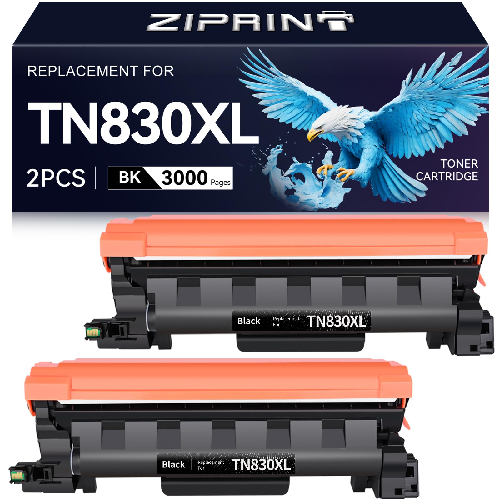 ZIPRINT TN830XL Toner 2 Pack(with chip) Compatible Replacement for Brother tn830 tn830xl tn830/xl/v tn-830xl Toner for HL-L2460DW DCP-L2640DW